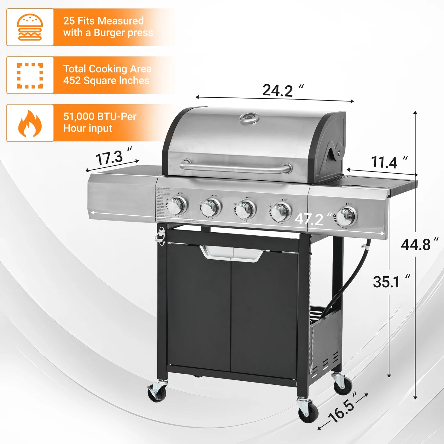 Deluxe 4-Burner Propane Gas Grill with Side Burner