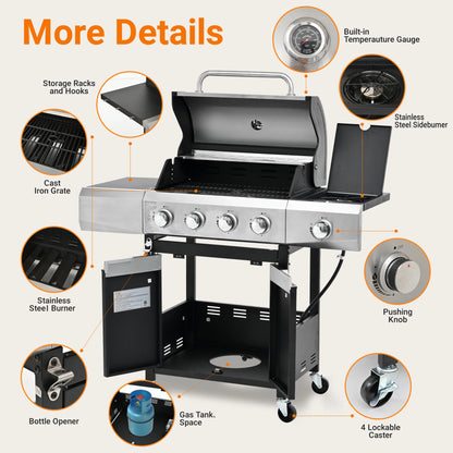 Deluxe 4-Burner Propane Gas Grill with Side Burner